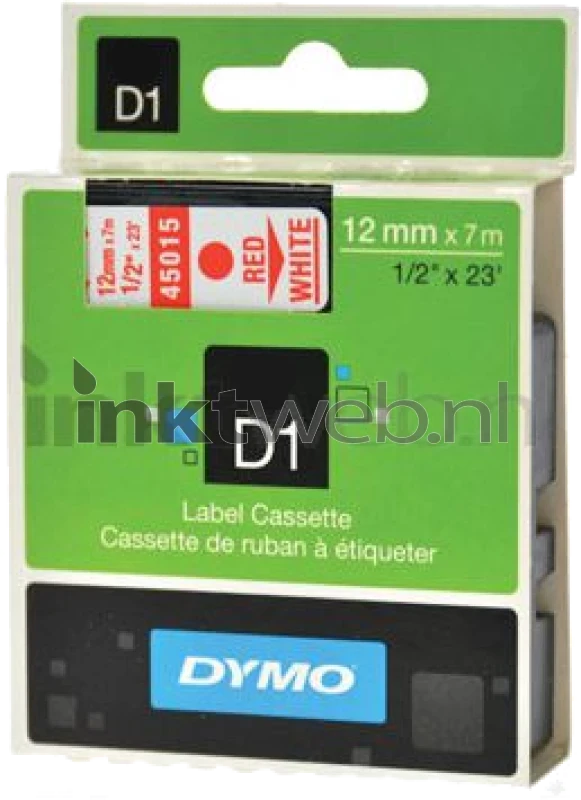 Dymo D1 45015 rood op wit breedte 12 mm