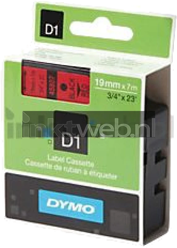 Dymo D1 zwart op rood breedte 19 mm