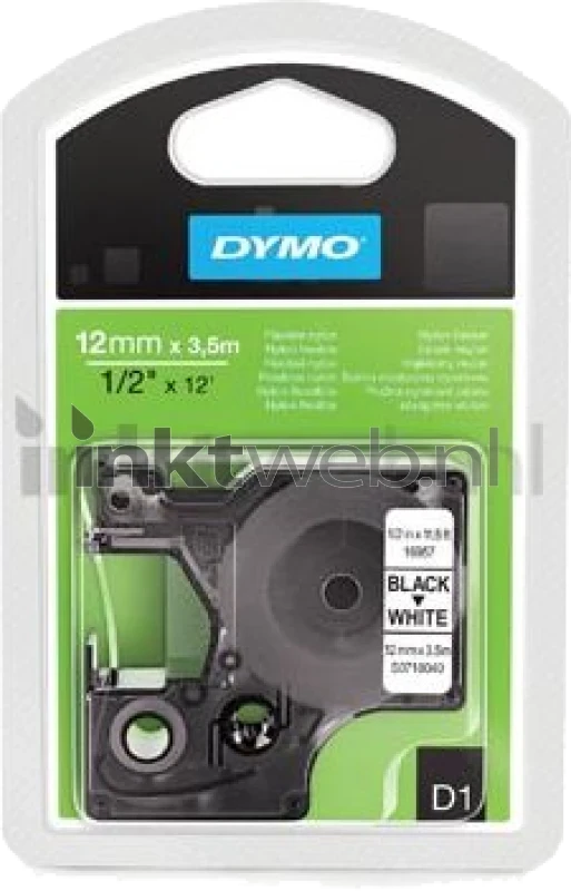 Dymo D1 flexibel zwart op wit breedte 12 mm