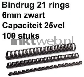 Fellowes Bindrug 6mm 21rings A4 100 stuks zwart Product only