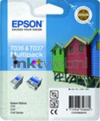 Epson T036 en T037 value pack zwart en kleur Front box