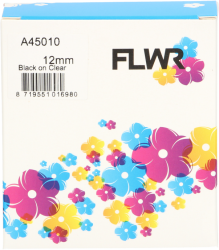 FLWR Dymo  45010 zwart op transparant breedte 12 mm FLWR-45010