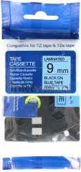 Huismerk Brother  TZE-521 zwart op blauw breedte 9 mm Front box