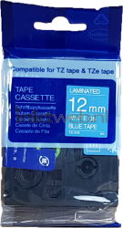 Huismerk Brother  TZE-535 wit op blauw breedte 12 mm IW-TZE-535