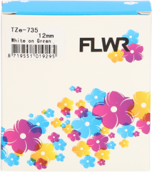 FLWR Brother  TZE-735 wit op groen breedte 12 mm