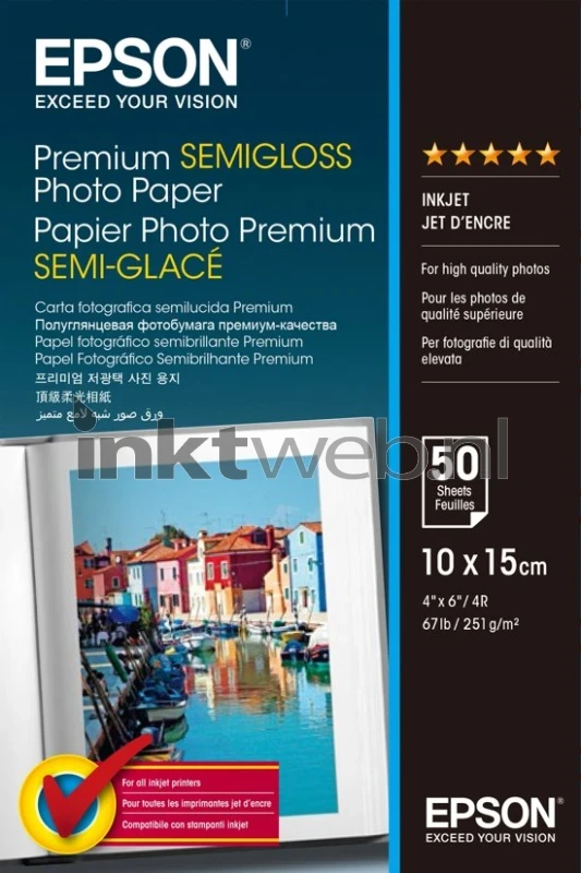 Epson C13S041765 Fotopapier Halfglanzend | 10x15 | 251 gr/m² 50 vellen