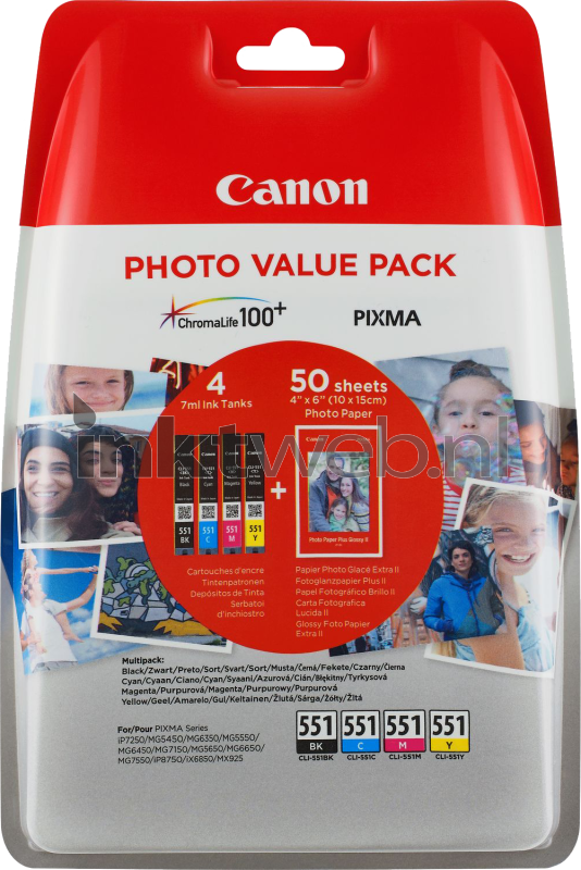 Canon CLI-551 Multipack met fotopapier zwart en kleur