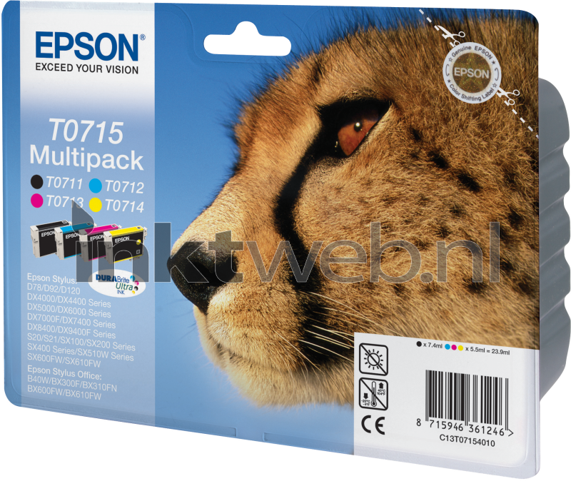  Epson T0715  multipack zwart en kleur Origineel Hoge 