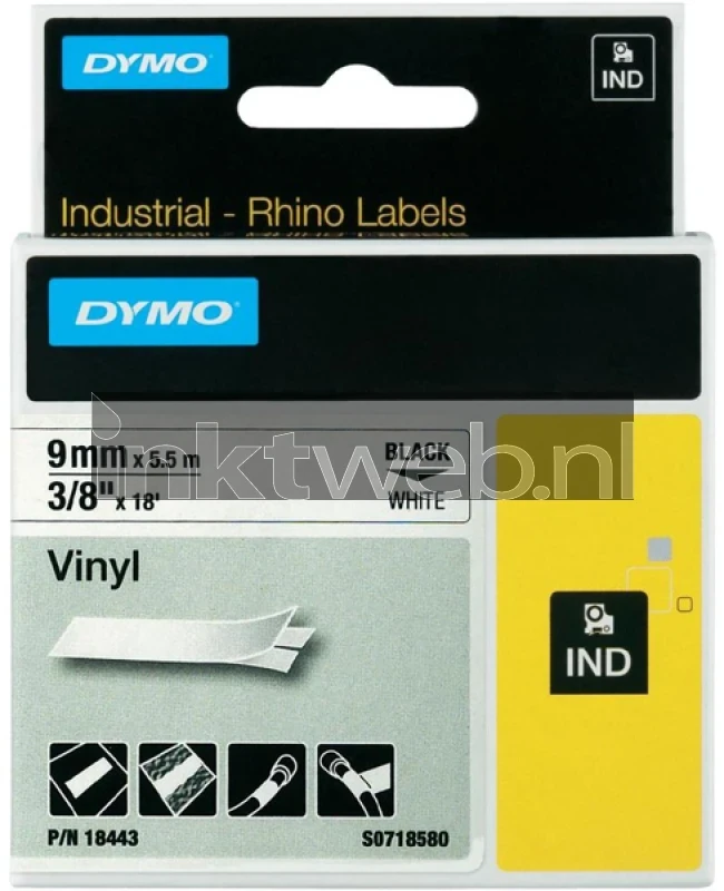 Dymo S0718580 zwart op wit breedte 9 mm