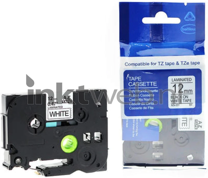 Huismerk Brother TZE-345 wit op zwart breedte 18 mm