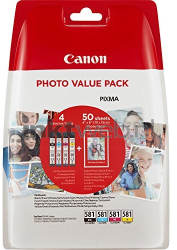 Canon CLI-581 4-pack met fotopapier zwart en kleur