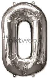 Haza Opblaas Cijfer 0, 92cm zilver Product only