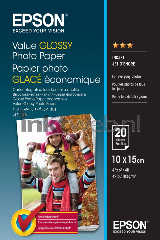 Ster Vlieger kalf Epson Glace Premium Fotopapier Glans | 10x15 | 183 gr/m² 20 vellen  (Origineel)
