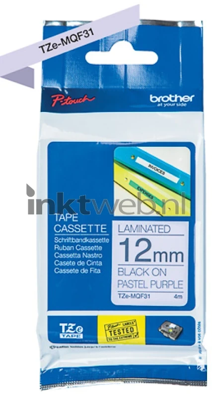 Brother TZE-MQF31 zwart op paars breedte 12 mm