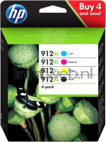 HP 912XL 4-pack (Opruiming 4 x 1-pack los) zwart en kleur