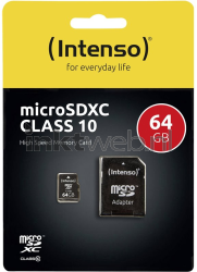 Intenso MicroSDHC Flashgeheugen 64GB zwart Front box