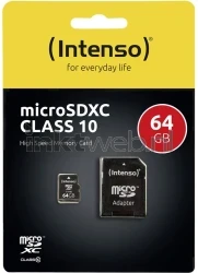 Intenso MicroSDHC Flashgeheugen 64GB zwart Front box