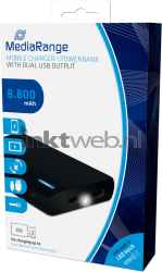 MediaRange Powerbank 8.800 mAh met 2x USB exits en zaklamp Front box