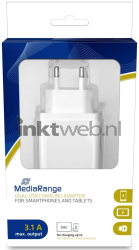 MediaRange Dubbele USB-lichtnetlader, 3,1A uitgangsvermogen wit