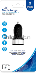 MediaRange dubbele USB autolader 3.4 A vermogen zwart Front box