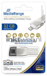 MediaRange USB 3.0 combo flash drive met Apple Lightning plug 32GB Front box