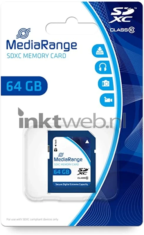 MediaRange SDXC memory card, Class 10, 64GB blauw