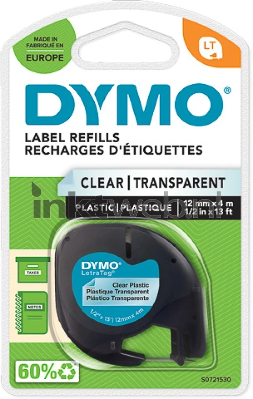 Dymo S0721530 zwart op transparant breedte 12 mm