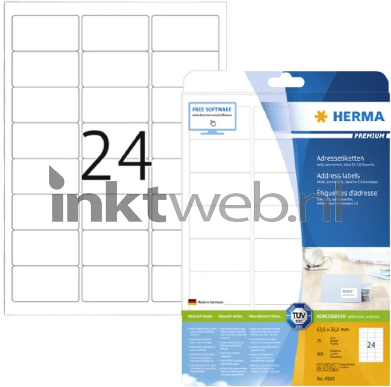 Herma 4500 Premium Permanente papieretiket 63,5 x 33,9mm wit (Origineel)