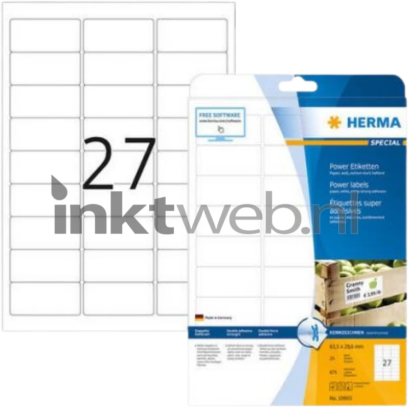 Herma 10903 Permanente Papieretiket 63,5 x 29,6mm wit (Origineel)