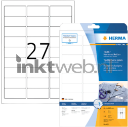Herma 4511 Verwijderbare textiele naametiket 63,5 x 29,6mm wit Product only