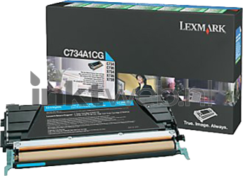Lexmark C734A1CG toner cyaan Combined box and product