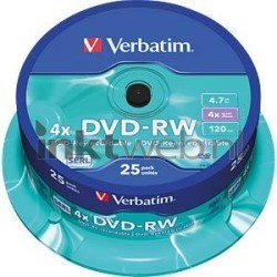 Verbatim DVD-RW spindel 25 stuks mat zilver Front box