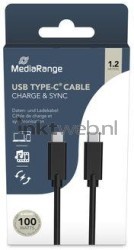MediaRange USB-C naar USB-C kabel - 100W snellader zwart Front box