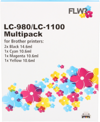 FLWR Brother LC-980 / LC-1100 Multipack zwart en kleur Front box