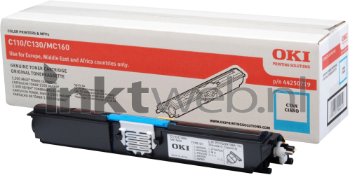 Oki C110/C130/MC160 Toner cyaan Combined box and product