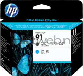 HP 91 printkop mat zwart en cyaan Front box