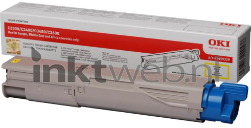 Oki C3300/C3400/C3450/C3600 Toner HC geel Combined box and product