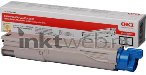 Oki C3300/C3400/C3450/C3600 Toner HC zwart Combined box and product