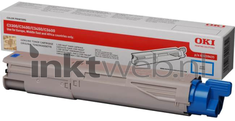 Oki C3300/C3400/C3450/C3600 Toner cyaan Combined box and product