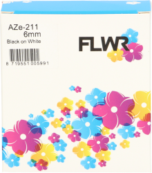 FLWR Brother  TZE-211 zwart op wit breedte 6 mm Front box