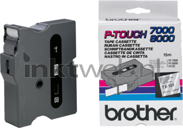 Brother  TX-151 zwart op transparant breedte 24 mm Combined box and product