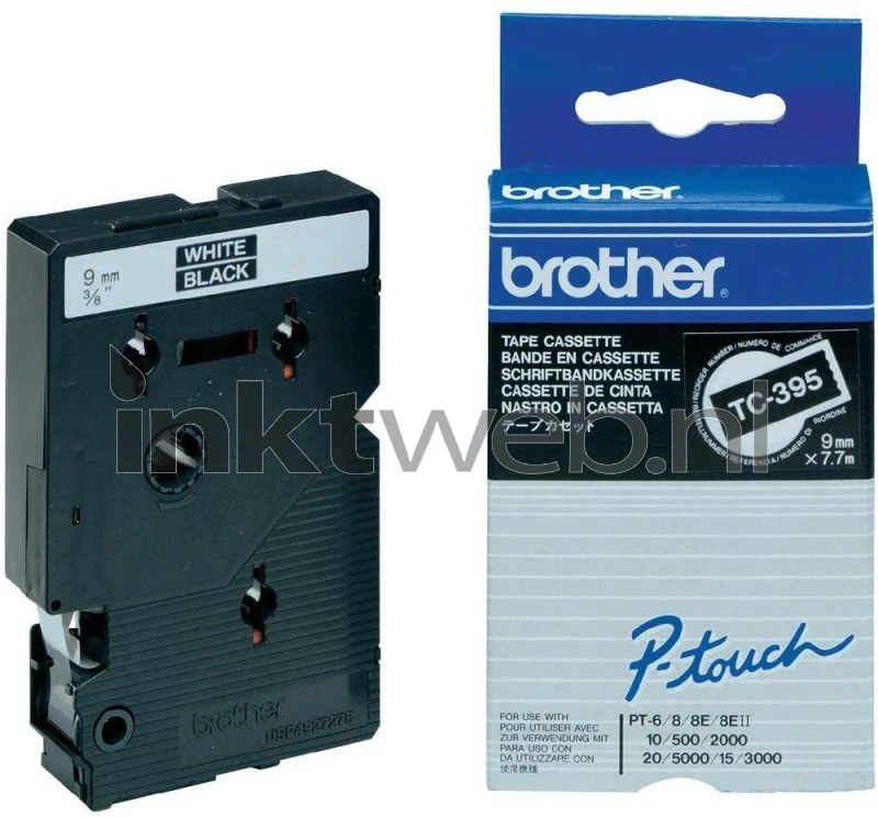 Brother TC-395 wit op zwart breedte 9 mm