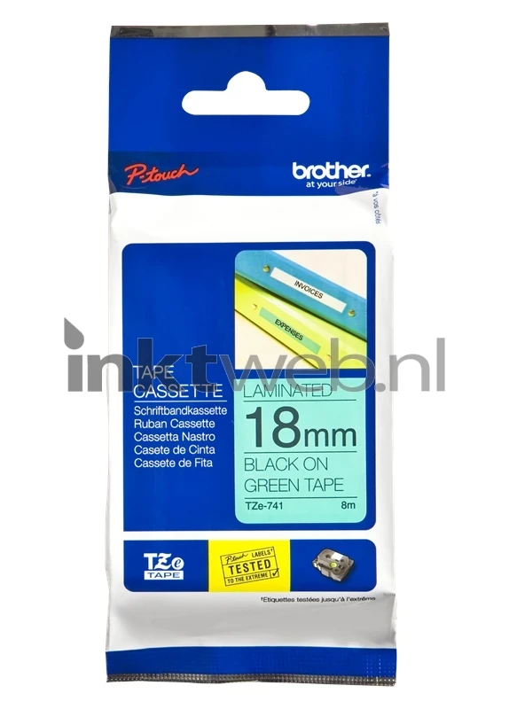 Brother TZE-741 zwart op groen breedte 18 mm