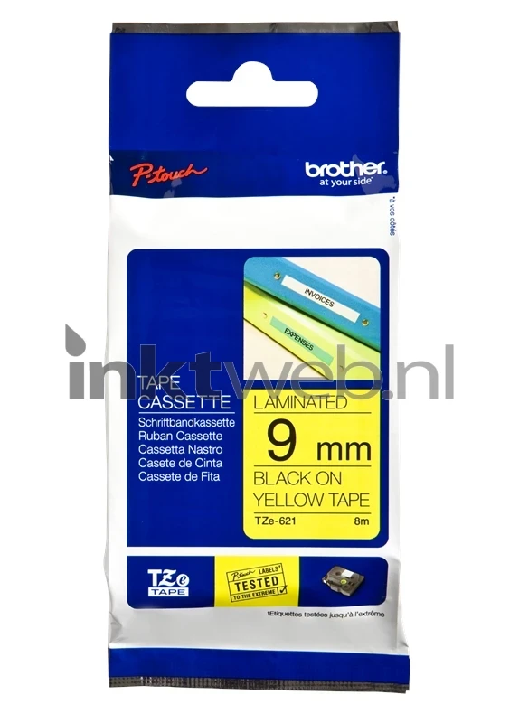 Brother TZE-621 zwart op geel breedte 9 mm