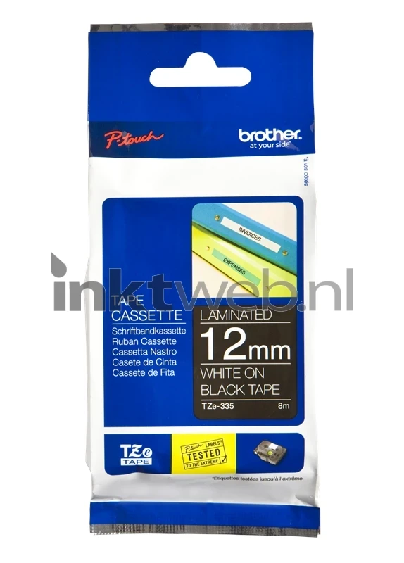 Brother TZE-335 wit op zwart breedte 12 mm