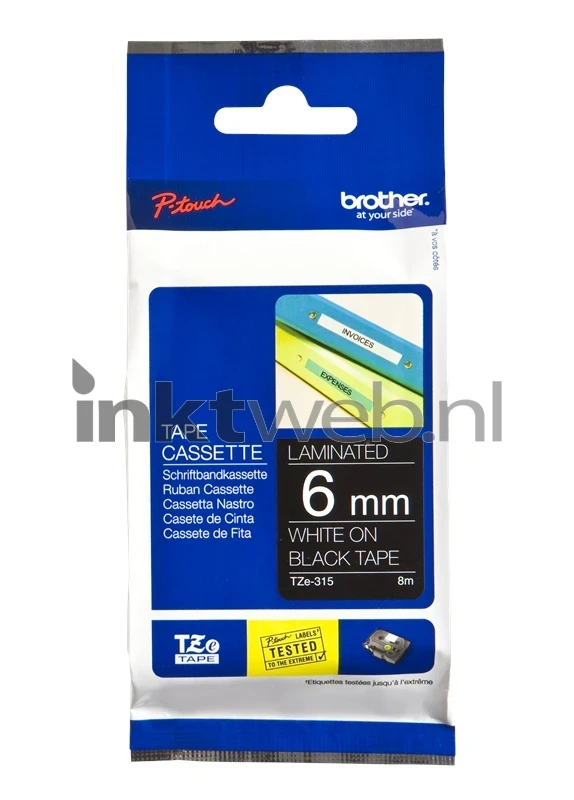 Brother TZE-315 wit op zwart breedte 6 mm
