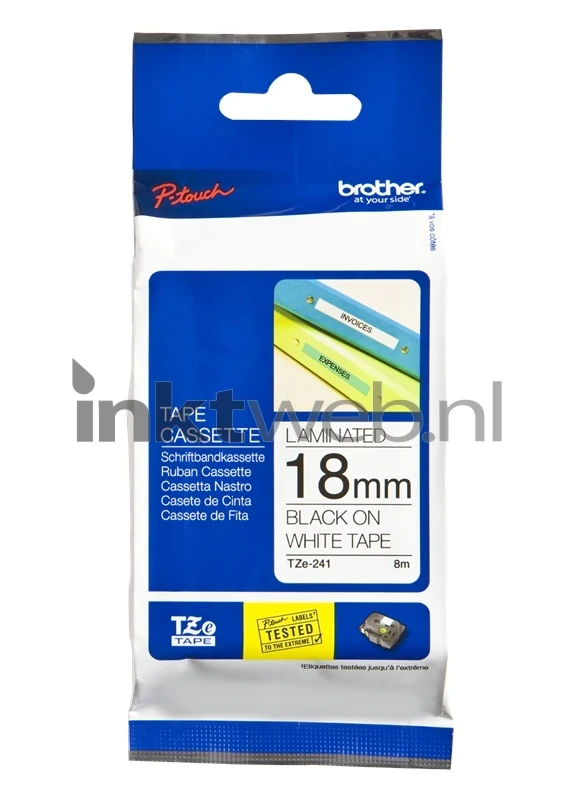 Brother TZe241 - Ruban laminé - noir sur blanc - rouleau (1,8 cm x 8 m) 1 rouleau(x) - pour P-Touch PT-3600, D400, D600, E500, E550, H101, H500, P700, P750; P-Touch EDGE PT-P750
