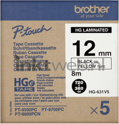 Brother  HGE-631V5 zwart op geel breedte 10 mm