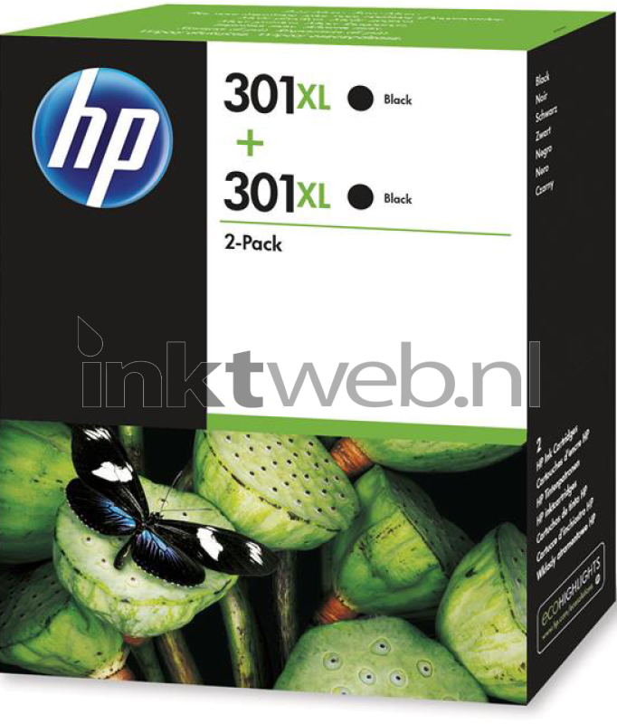 Absoluut middernacht lof HP 301XL 2-pack zwart (Origineel Hoge Capaciteit)