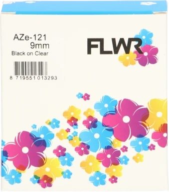 FLWR Brother TZe-121 zwart op transparant breedte 9 mm